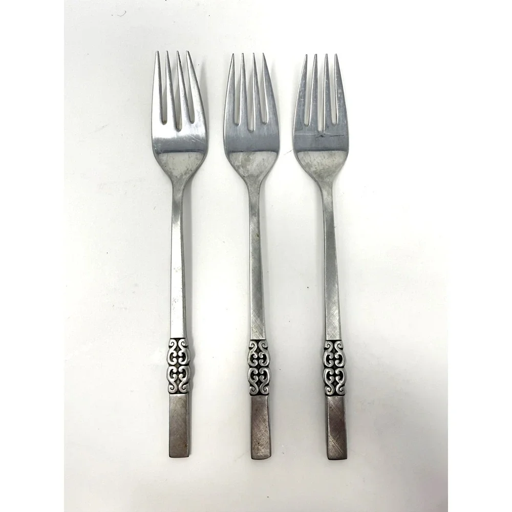 International‎ Stainless Deluxe Danish Scroll Salad Forks Set of 3 MCM